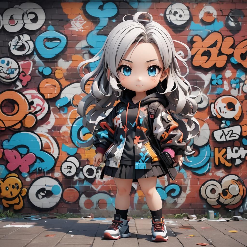 A beautiful curvy Chibi girl, graffiti art, Maya 3d, ZBrush ...