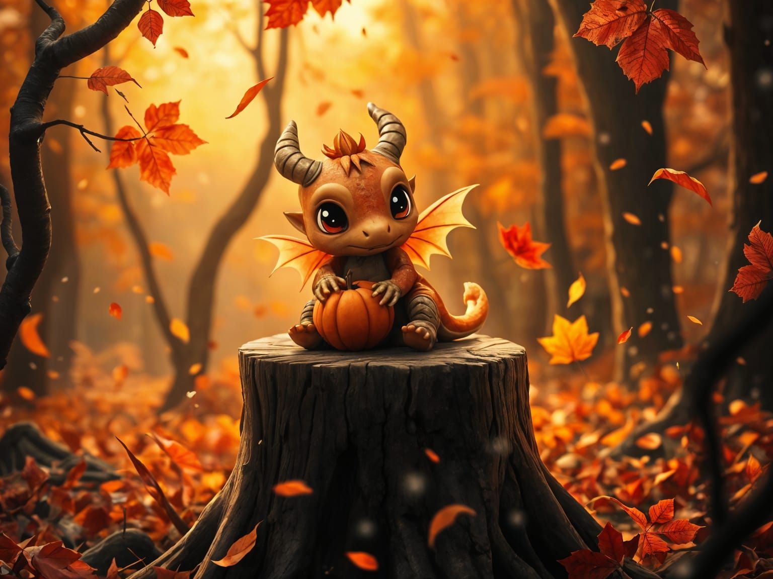 Cute baby dragon playing with a pumpkin  by @Bookpunked