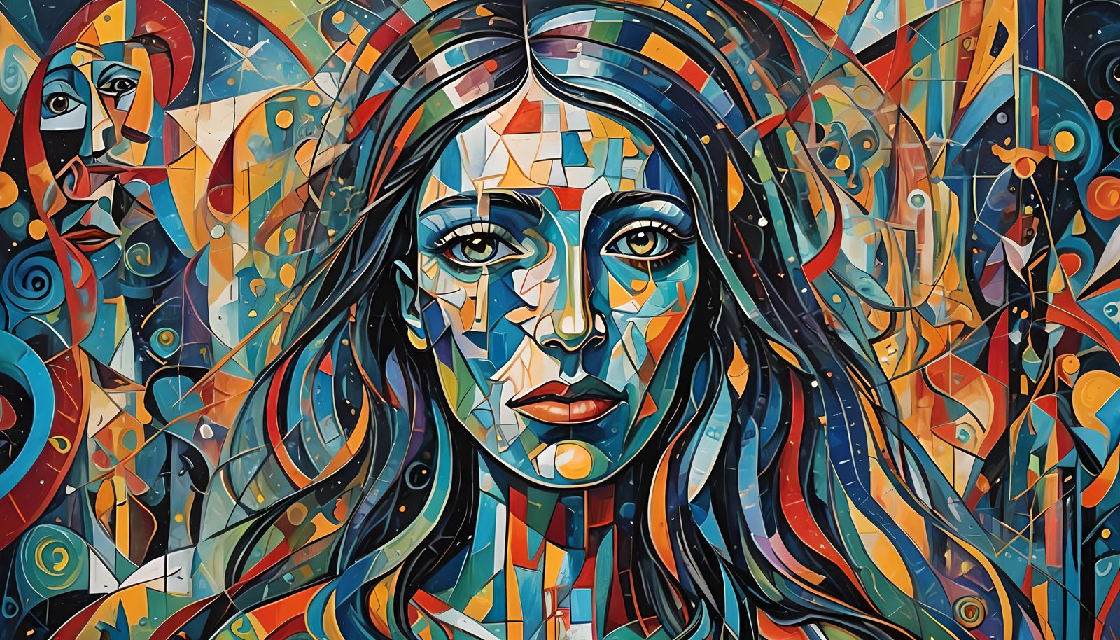 vertical thin lines, colourful, oilpainting, picasso style, ...