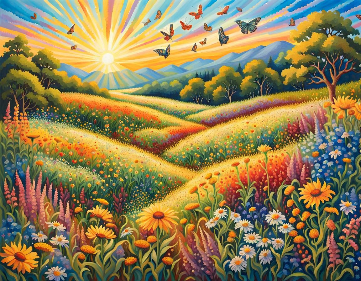 Impressionistic Meadow Bursting with Life and Color