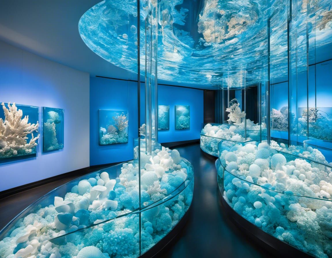 16k resolution, undersea trophy room, awards encased in bubbles, each