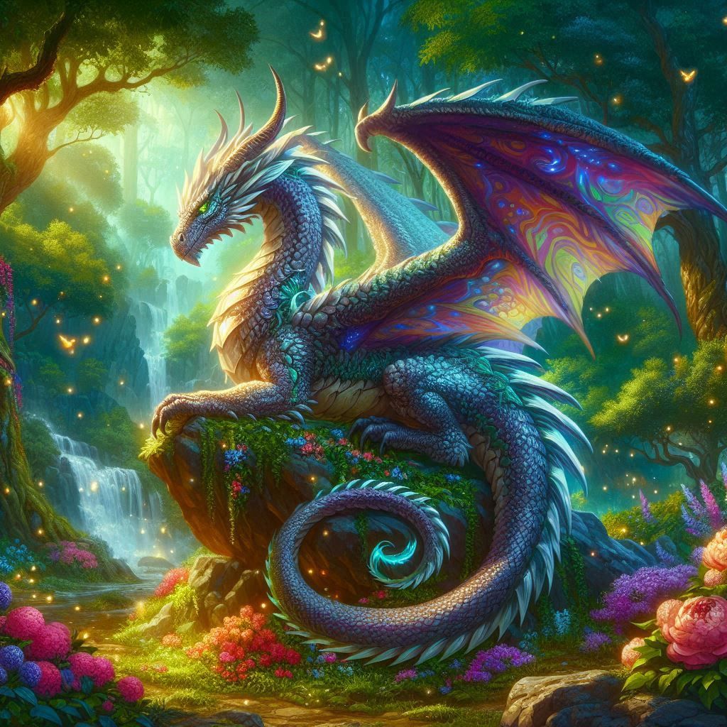 Dragon in a magical forest