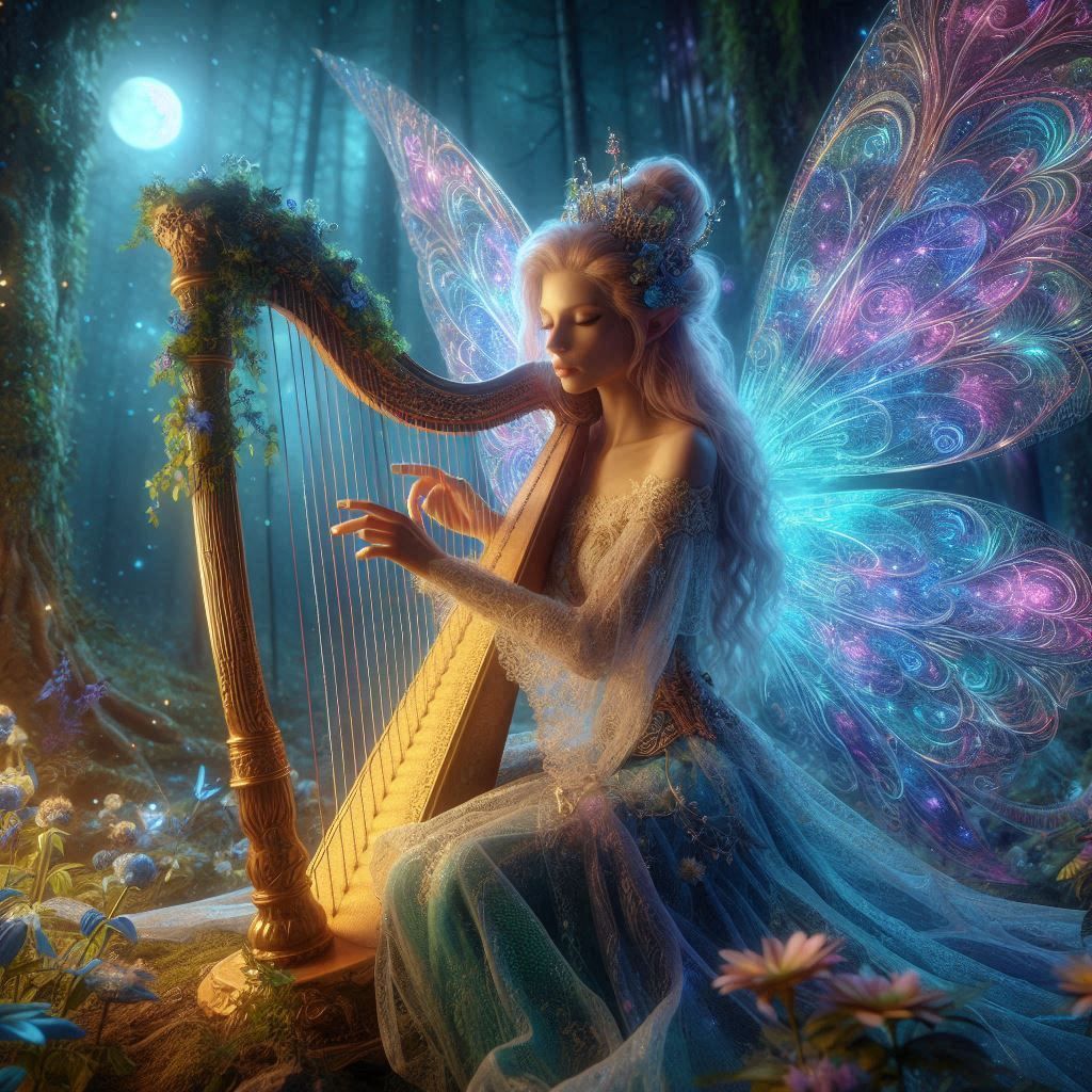 Fairy playing a harp.