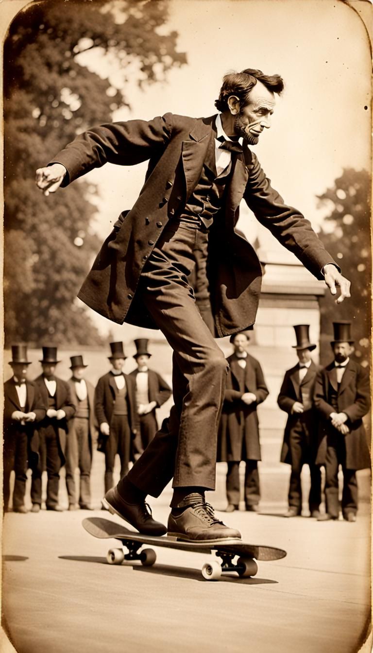 Prior to his Gettysburg Address, Abe does a sweet kick flip  by @Rabid Badger 