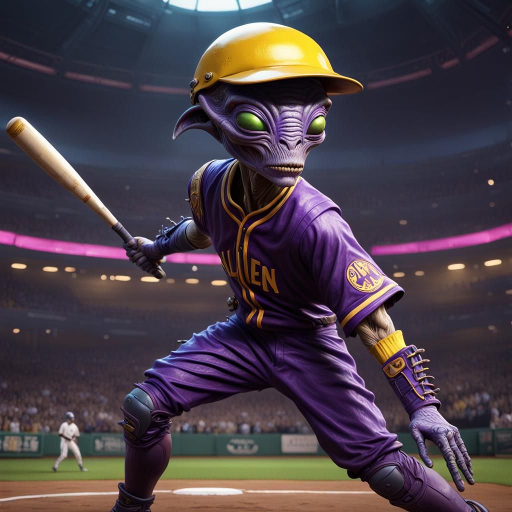 alien dressed as a baseball player, batting   by @Cerbero-can
