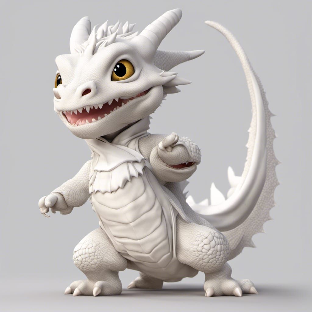 white baby dragon is doing a martial arts move