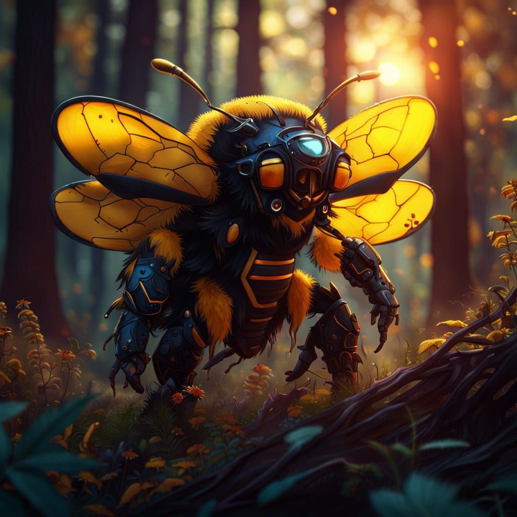 Bumble bee worrier in a forest at sunset  by @Speedychooky