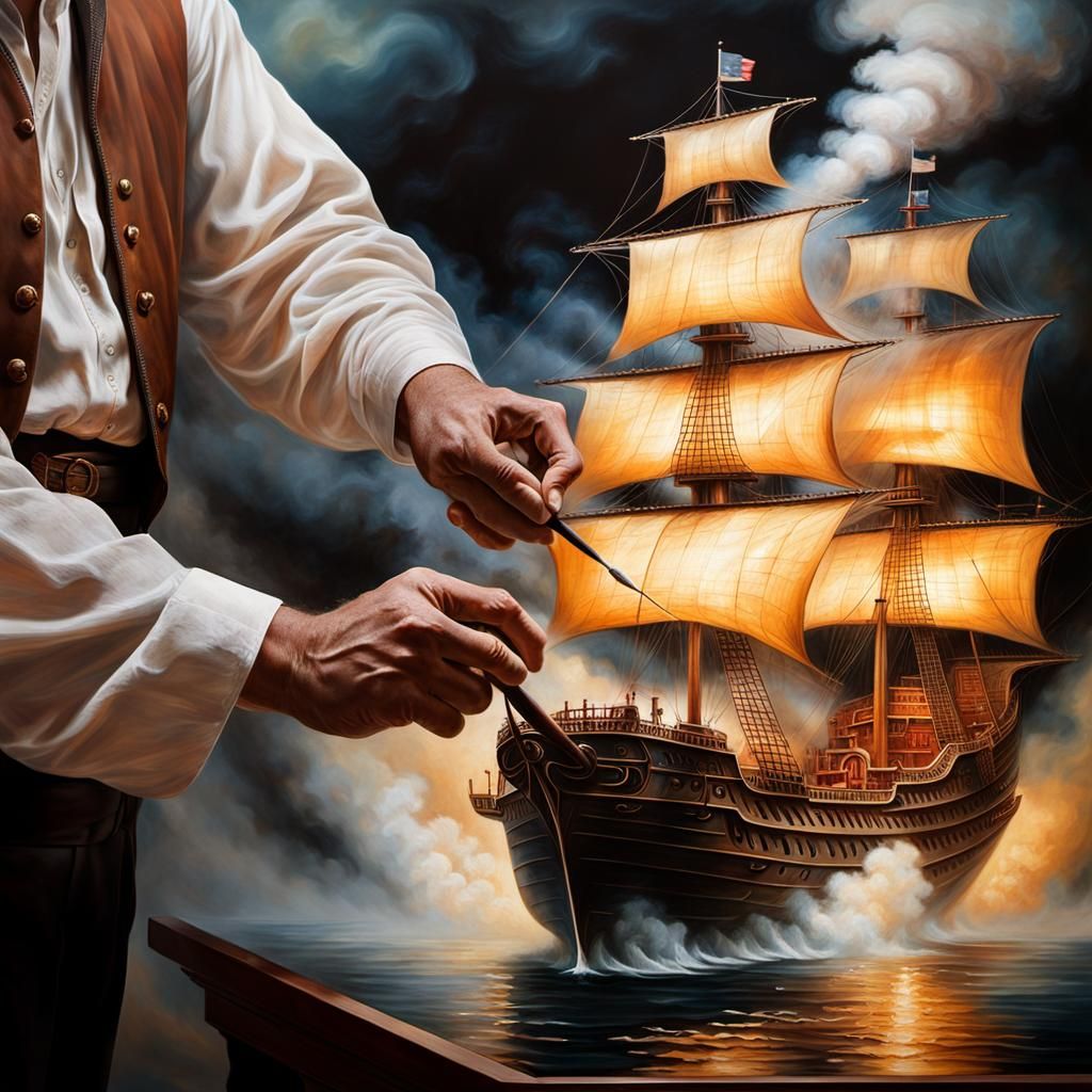 Translucent Smoke Warship Oil Painting
