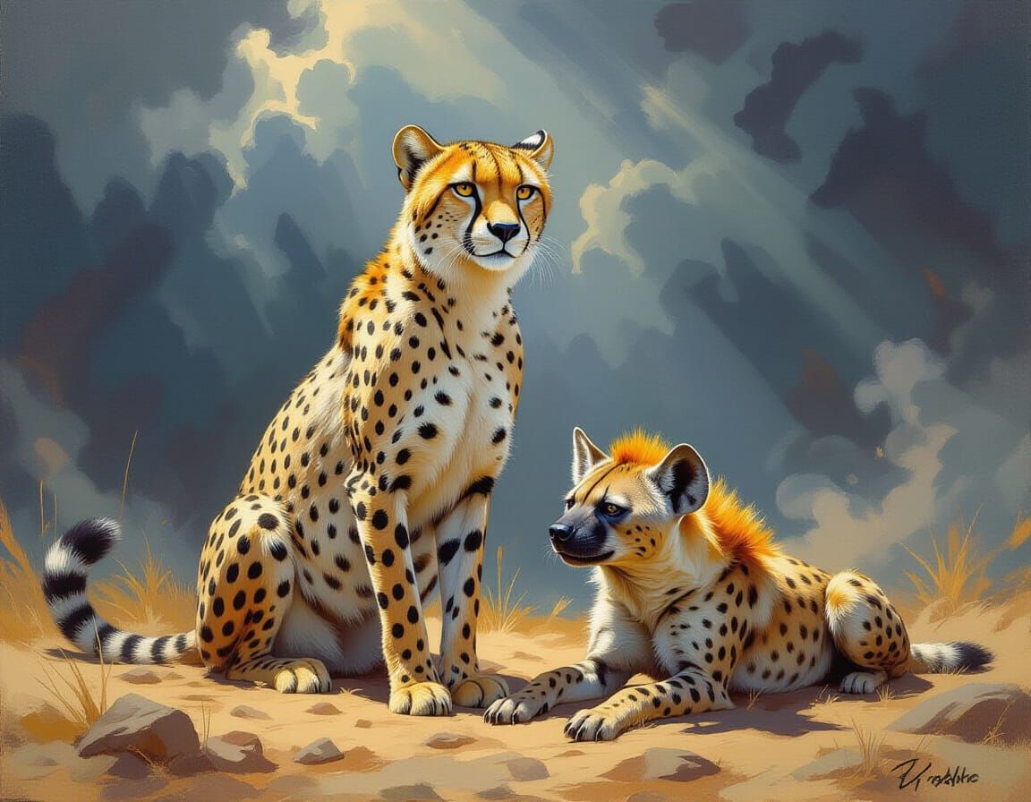 Heroic Fantasy: Cheetah Protecting Hyena