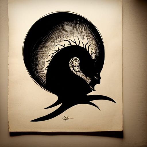 Portrait sketch of a living shadow, pure black, silhouette, ...