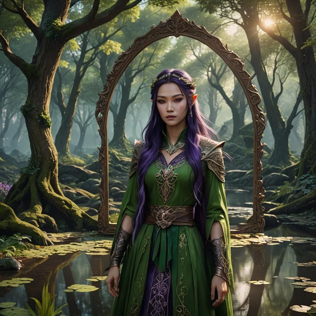 Beautiful Elven shadowhunters xianxia, green, long hair. In the woods ...