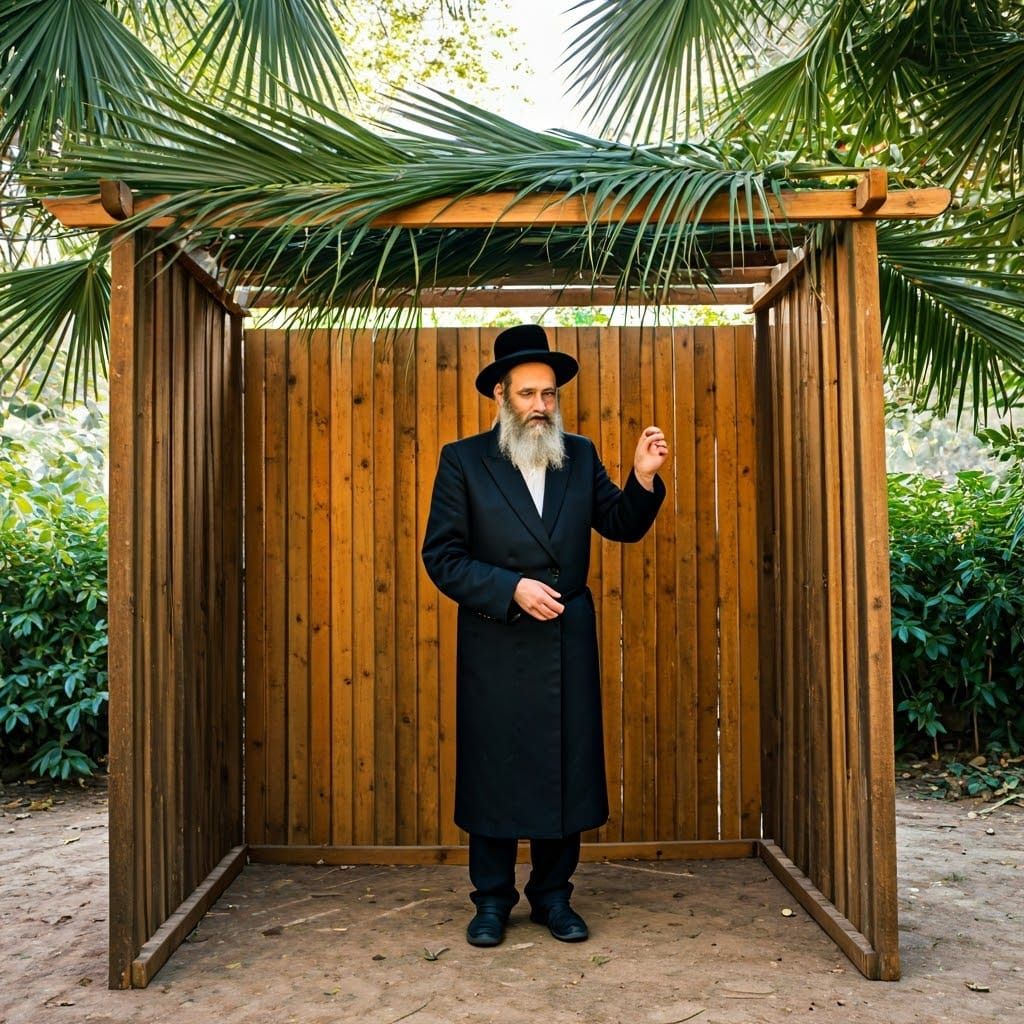 Jewish Man Builds a Sukkah in Folkloric Style
