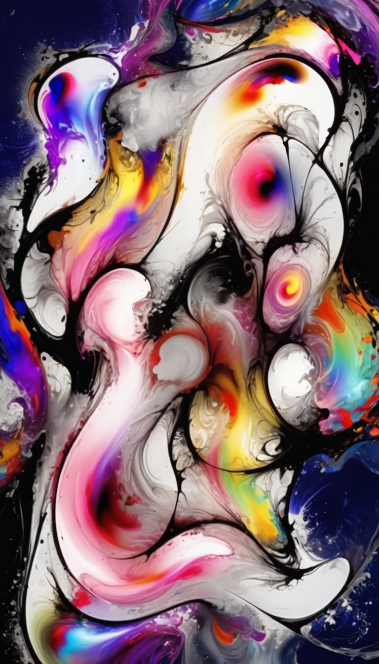 Vivid swirls of bright colors intertwine with dark, flowing ...
