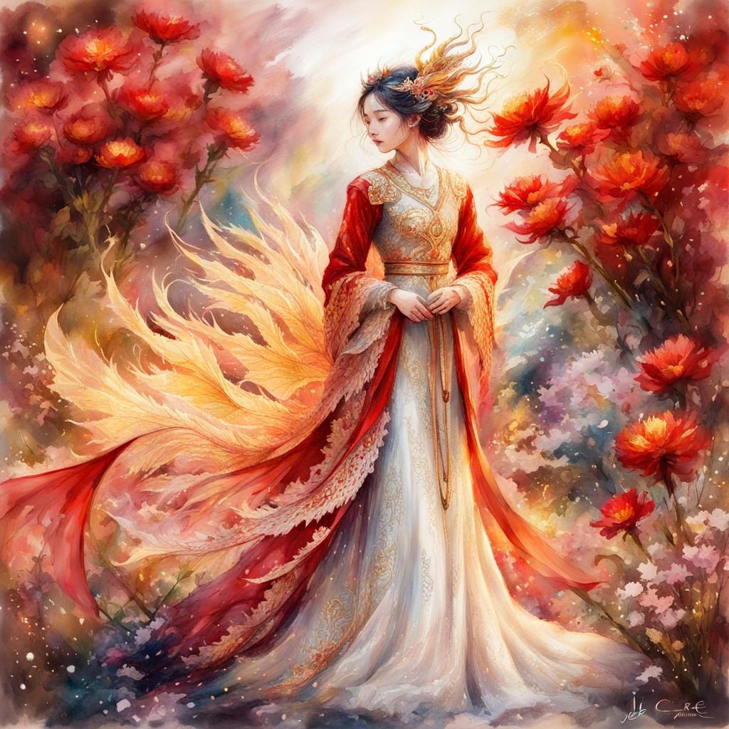 Pheonix girl ,watercolor  by @Rosemary