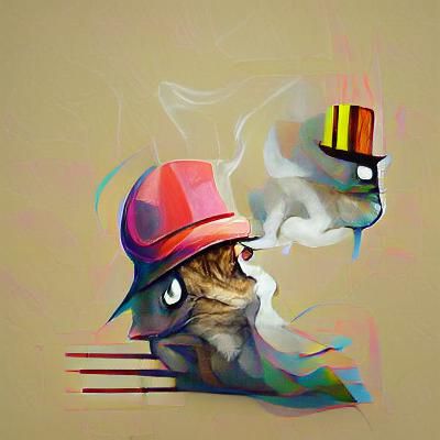 Smoking cat with hat artwork