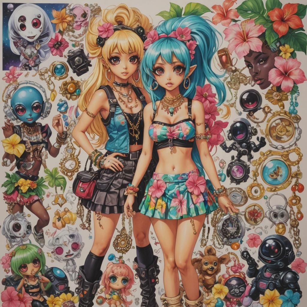 Large-eyed alien Ganguro, Yamanba, Manba, Gyaru, Hibiscus, t...