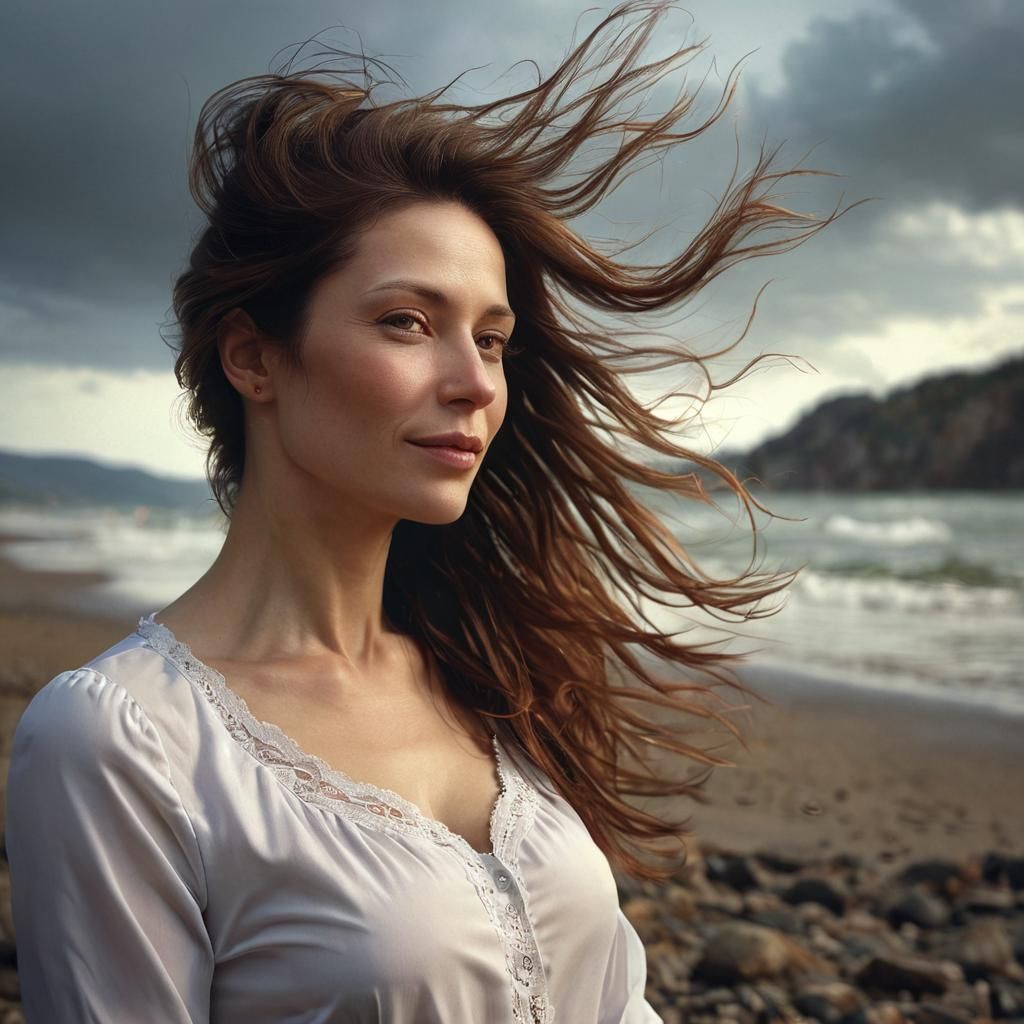 Expressive Portrait of a Joyful Lady in Surreal Style