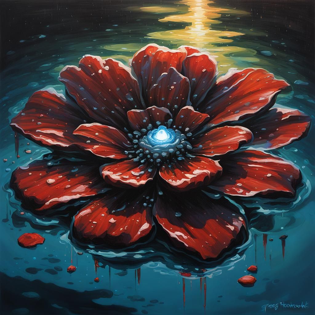 LED flower in a pool of water