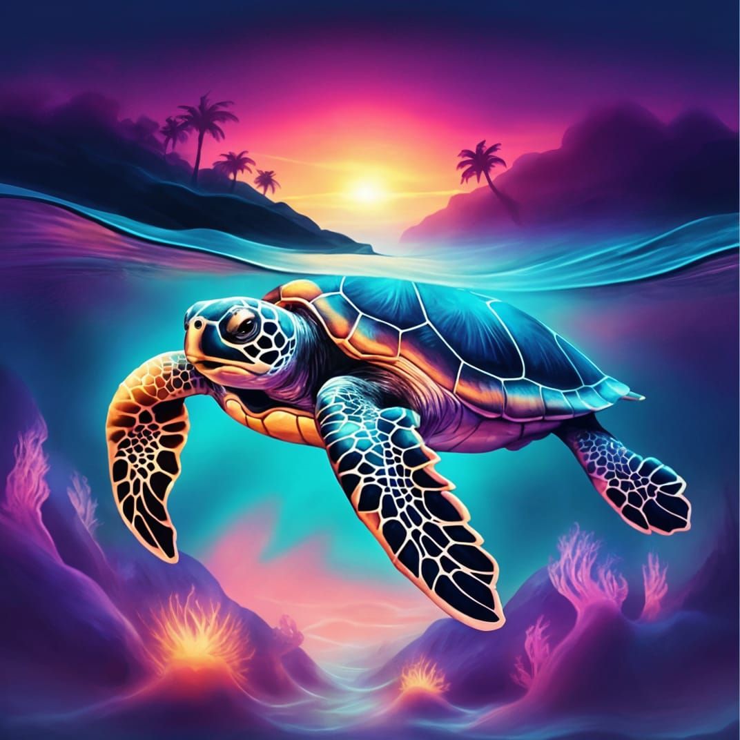 Neon Sea Turtle