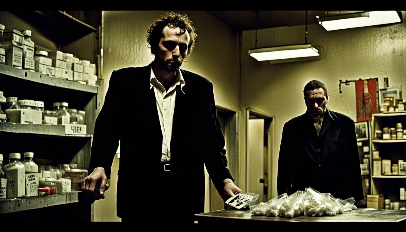 "The Pusher" epic gritty film noir retro crime masterpiece by Tim