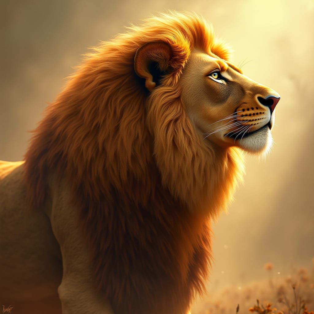 Lion with Shimmering Fur in Digital Art Style