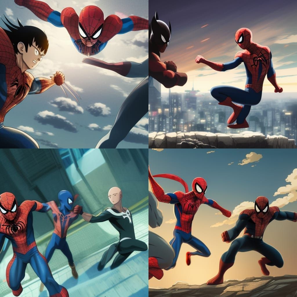 wolverine and Spiderman attacking one punch man - AI Generated Artwork -  NightCafe Creator