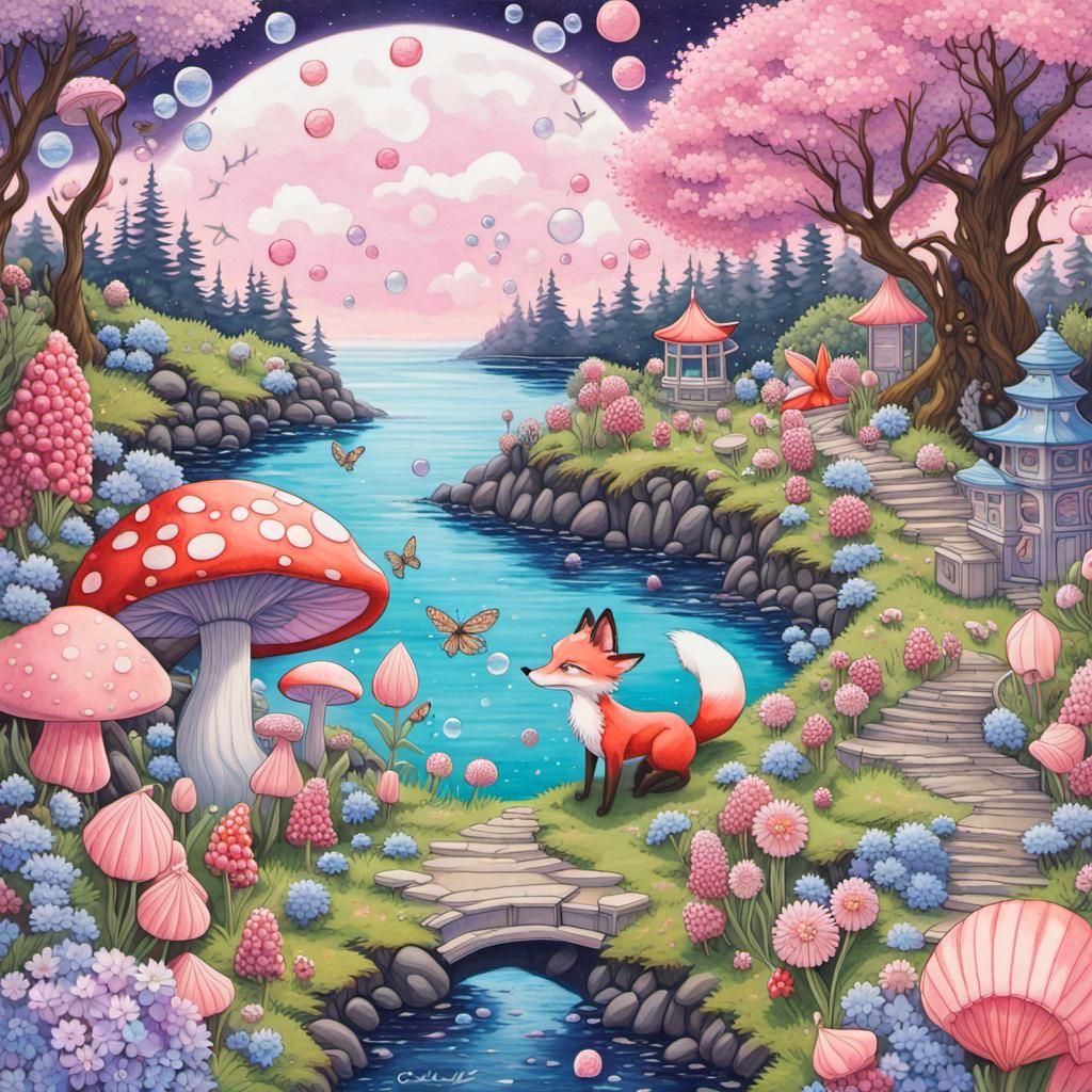 Fantasy Candyland with Animals and Flowers