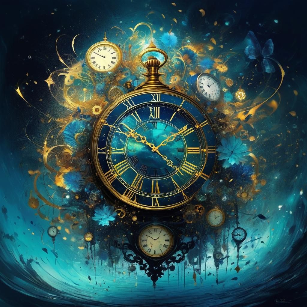 {Clock:1.2} {many clocks:1.1}, {time 12.00:1.2} clock 12.00,  at midnight 2024 new year ethereal fantasy ...  by @Helena_vainyksi