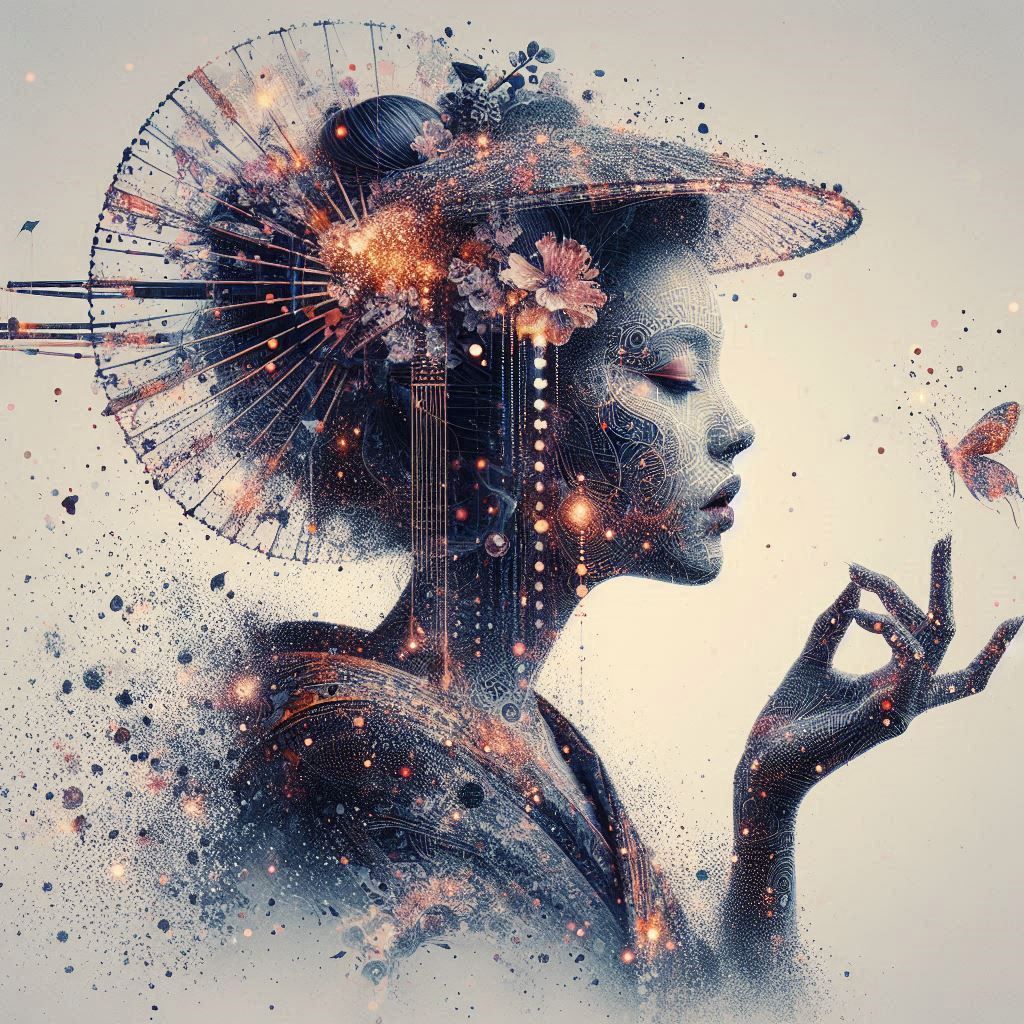 double exposure beautiful fantasy DALL-E 3 portrait landscap...