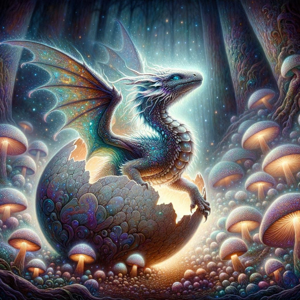 Bioluminescent Dragon Hatchling in Mystical Forest