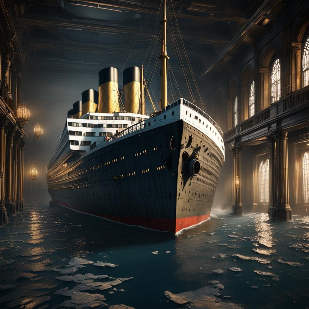 Inside the titanic when it was sinking  ultra realistic high...