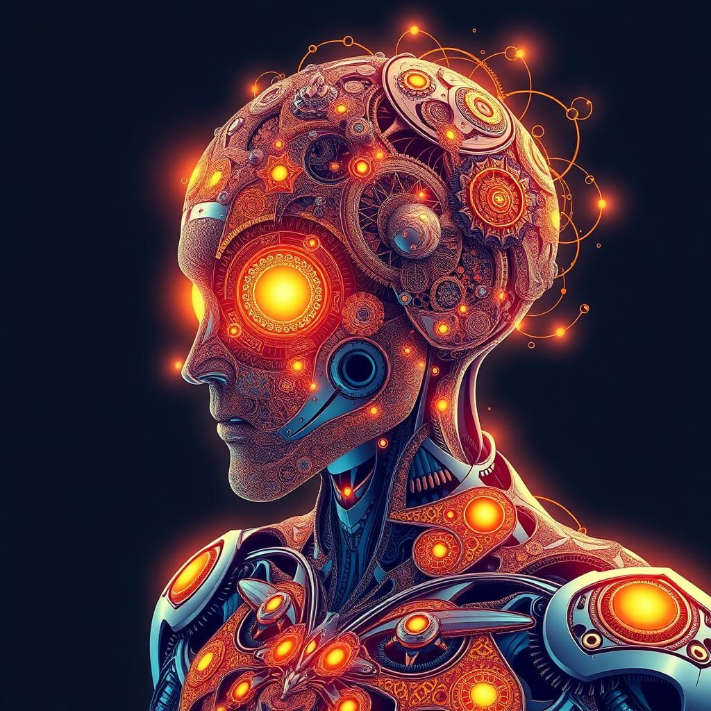 Abstract Robot of Fractal Patterns in Vector Art Style