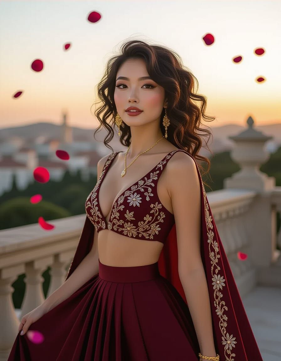 A 23-year-old Japanese-inspired woman with a fair, radiant complexion and a graceful, naturally curvy figure. She has warm amber eyes framed...