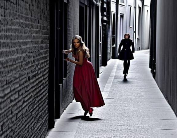 Woman Being Stalked. Who It It? Only the Shadow Knows!