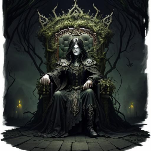 Poison King on Throne: Dark Fantasy Illustration