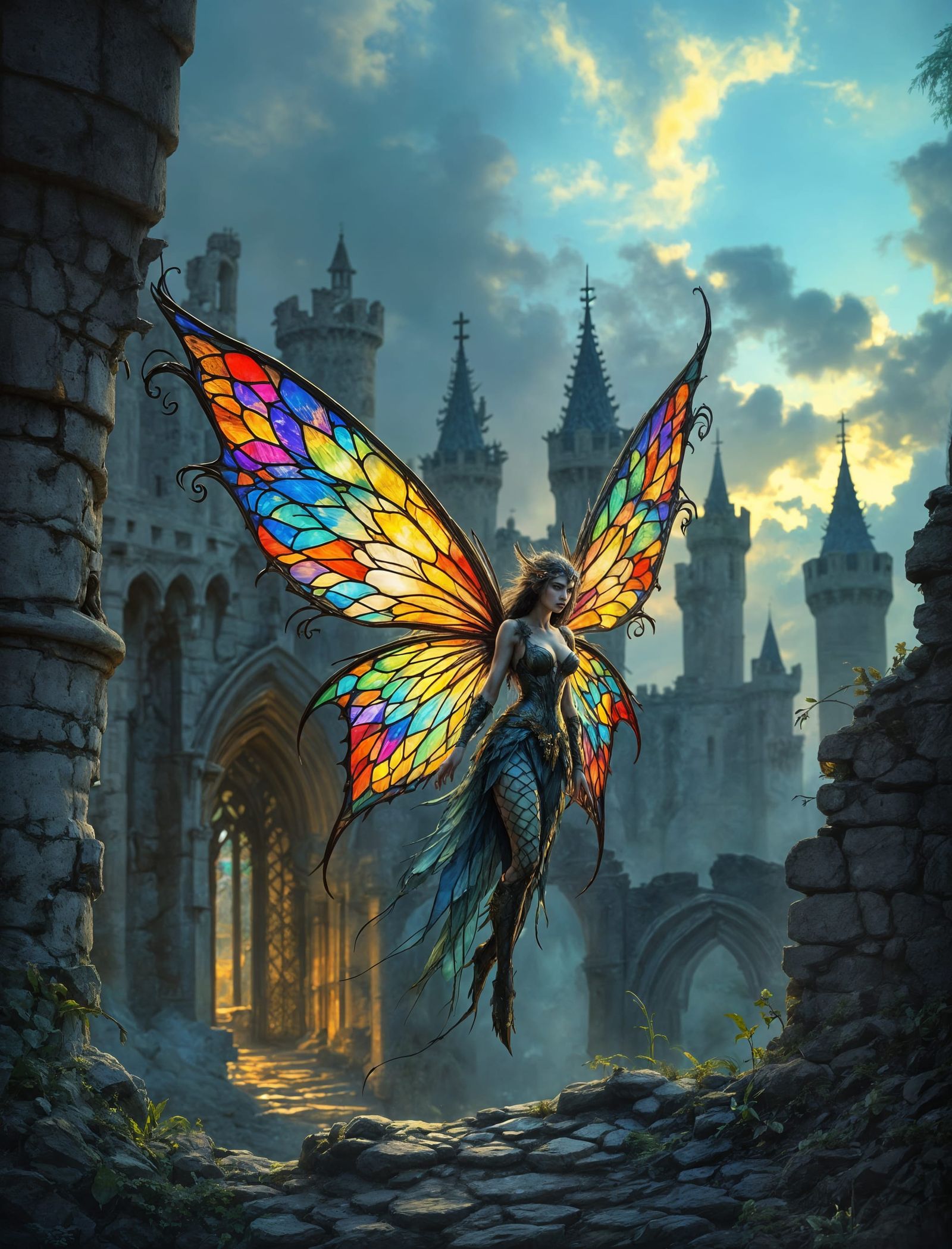fairy with wings made of shimmering stained glass  by @Didier B