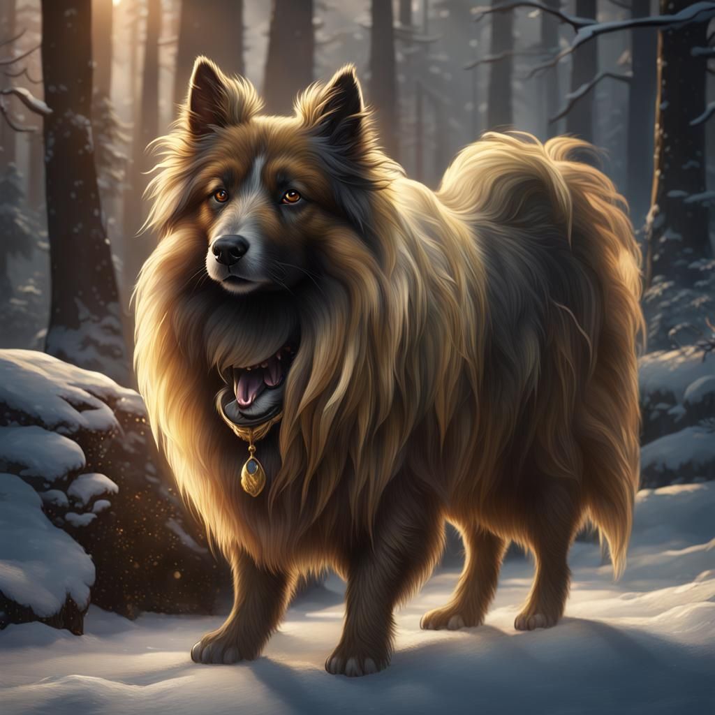 A Shetland Shepherd with hazel brown fur and golden highligh...