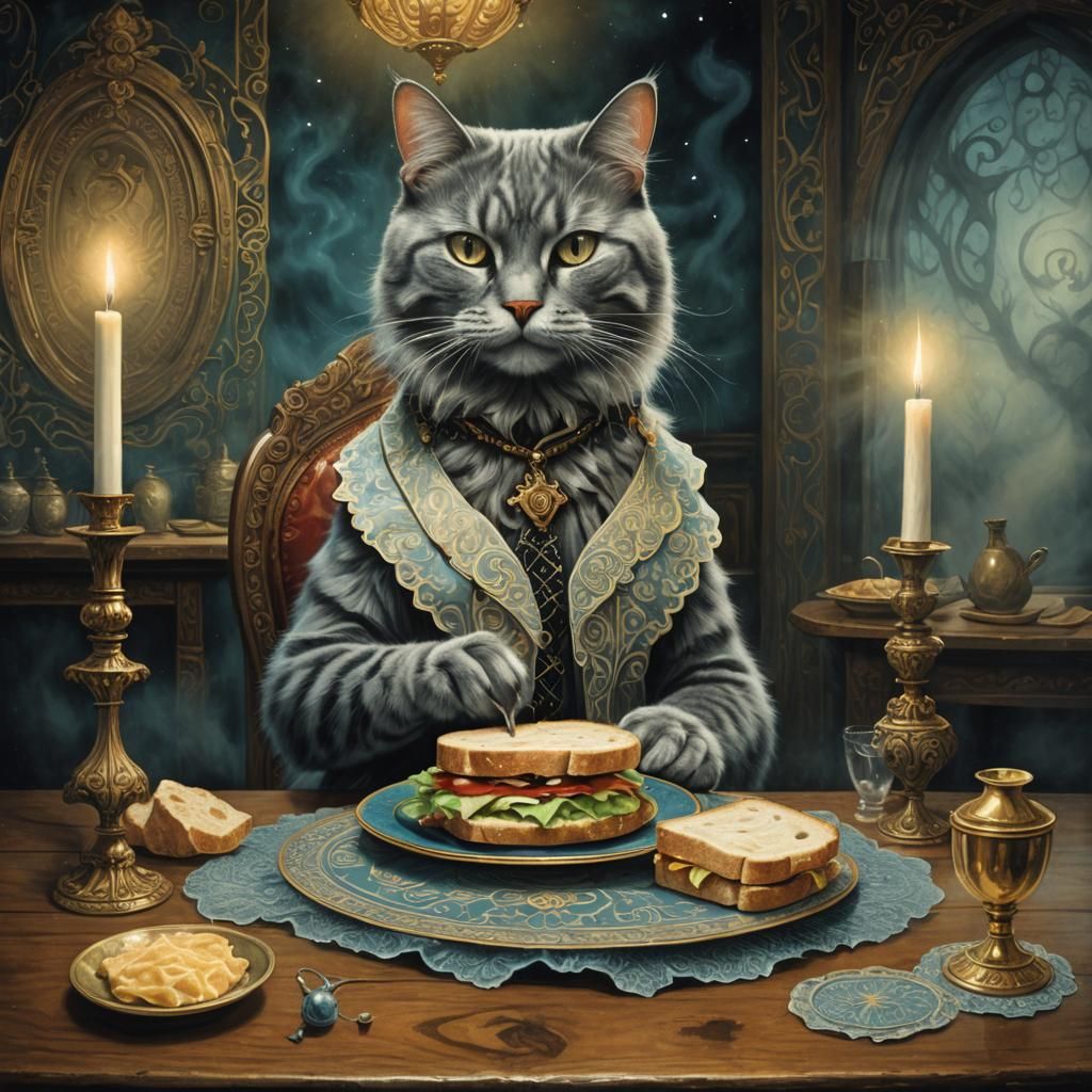 Surrealist Tarot Card: Hybrid Cat's Lunch