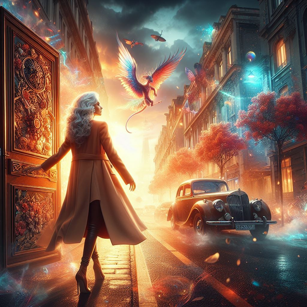 Ginger in fantasy city