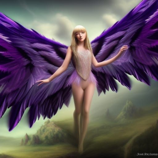 taylor swift, long purple wavy hair, glowing aura, mysteriou...