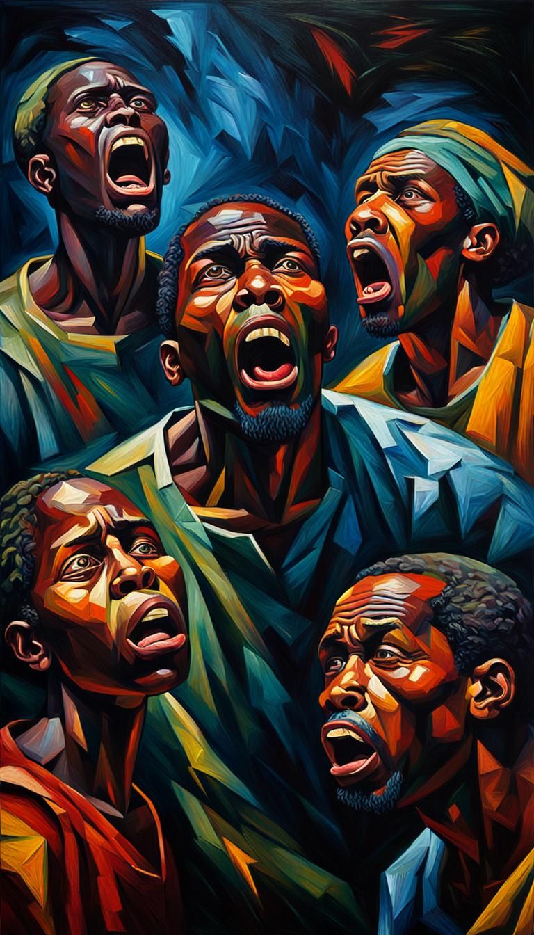 Dramatic African Figures in Expressionist Oil Painting