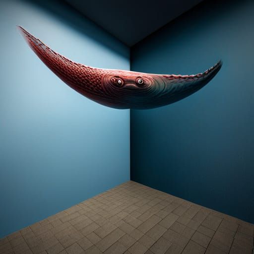 3D Optical Illusion Corner Wall Painting of Holographic Ichthyosaurus Appearing to Pop Out of the Walls, Photographed on...