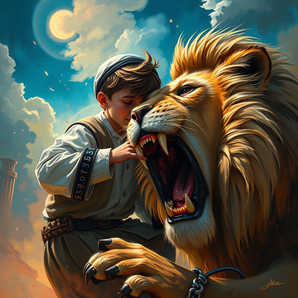 Boy and Lion: Fantasy Concept Art in Dreamlike Style