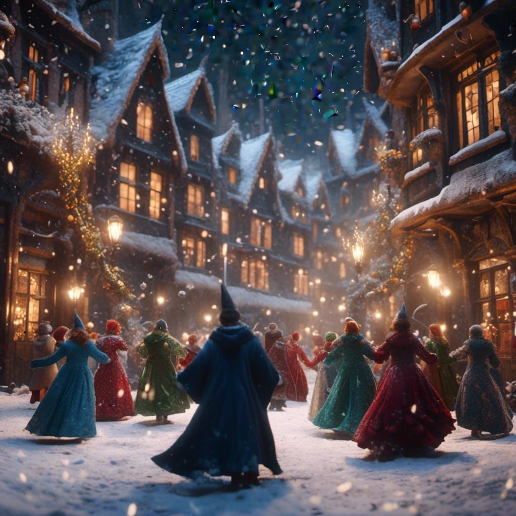 <lora:NC Hyperreal:1.0> Glittering Christmas Costume Dance in Winter, Harry Potter style