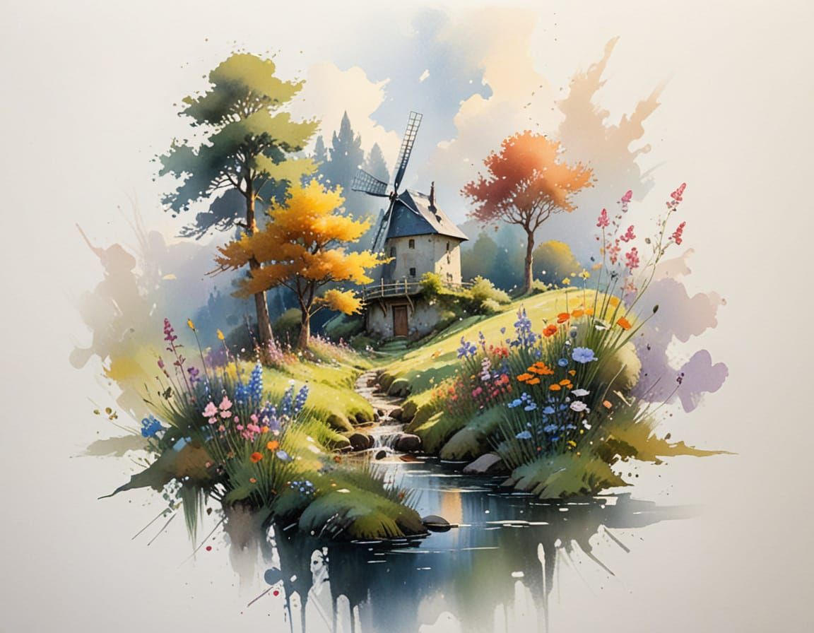 Subject : "geisha under blossom tree at sunset "
Style : "bold strokes and delicate lines weave together, tonal ranges in vibrant colours wi...