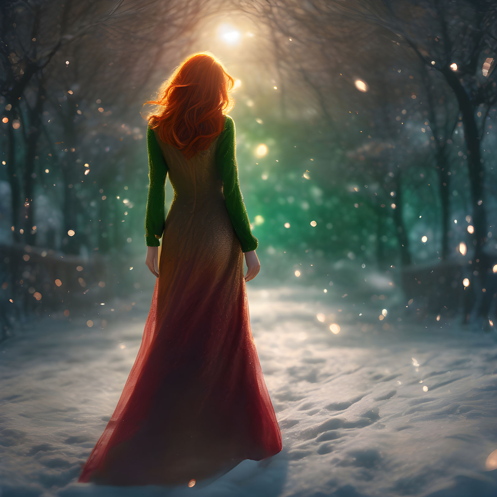 Red Haired Woman inside a Winter Park