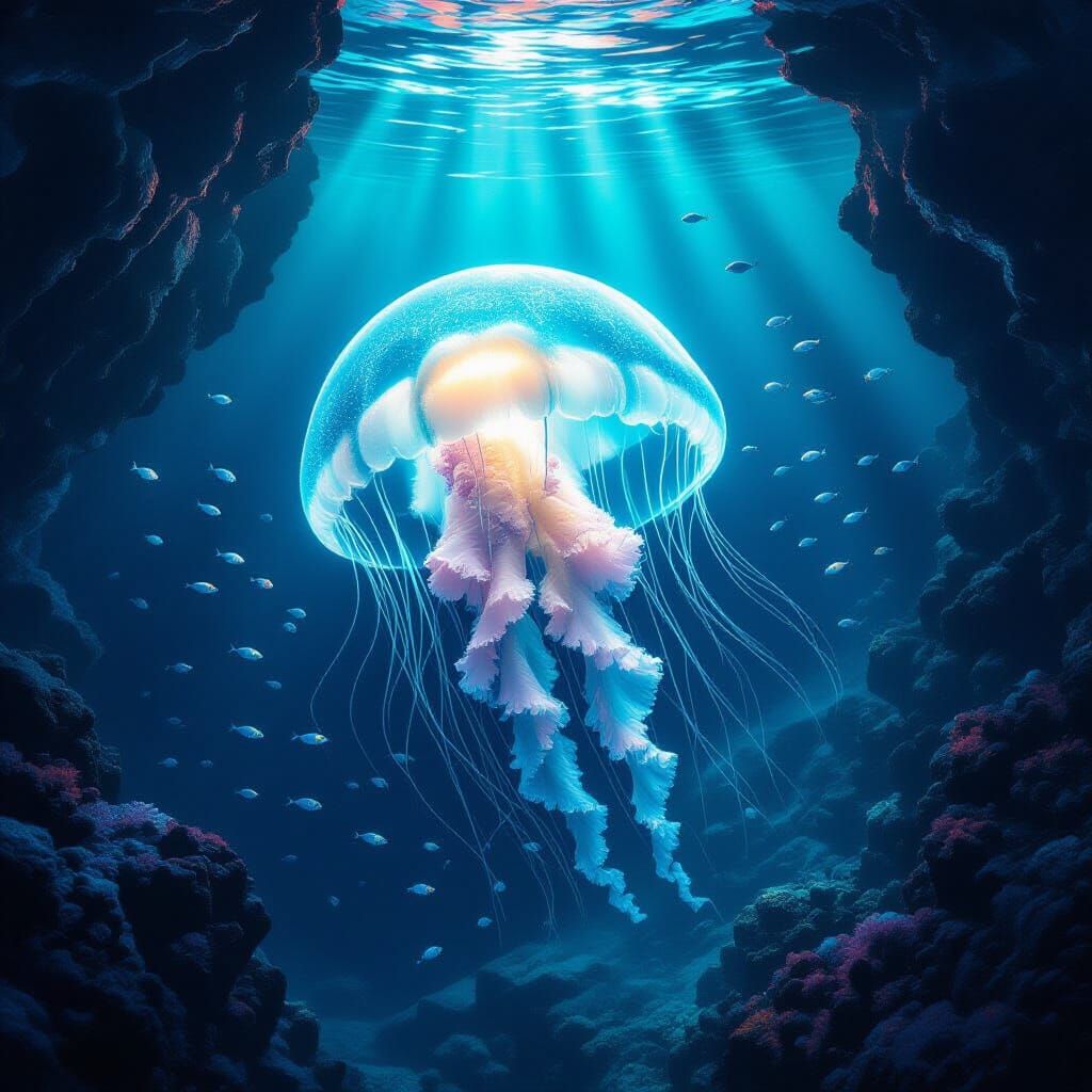Bioluminescent Jellyfish in Alien Ocean Trench