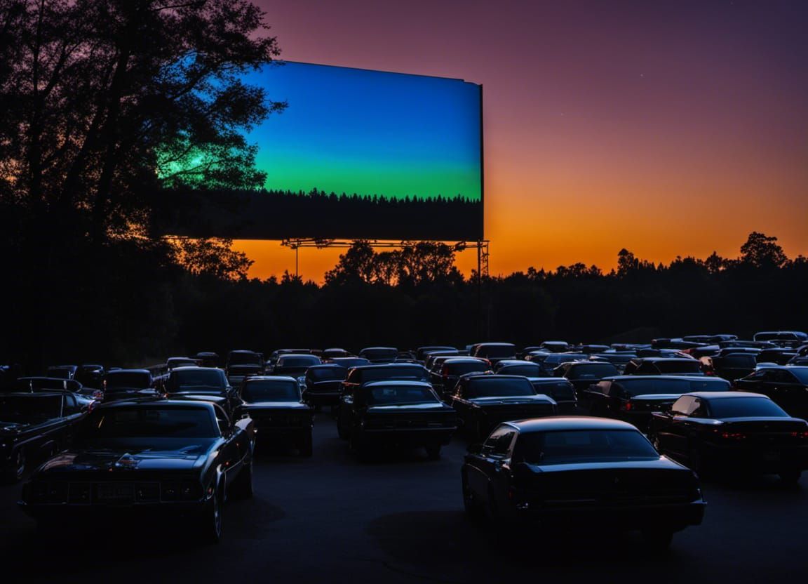 Summertime Drive-in Outdoor Theater Showing A Movie Taking Place In ...