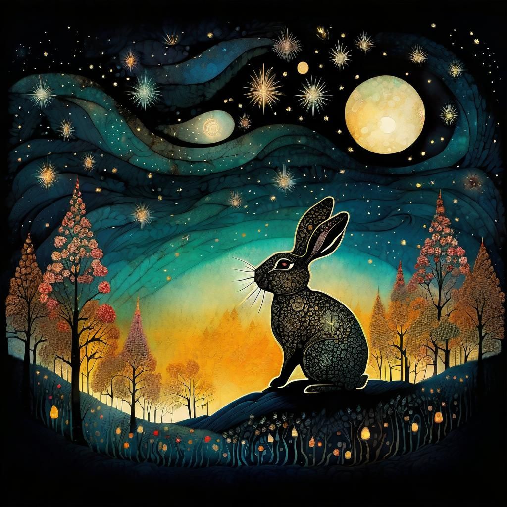 A rabbit, at night.