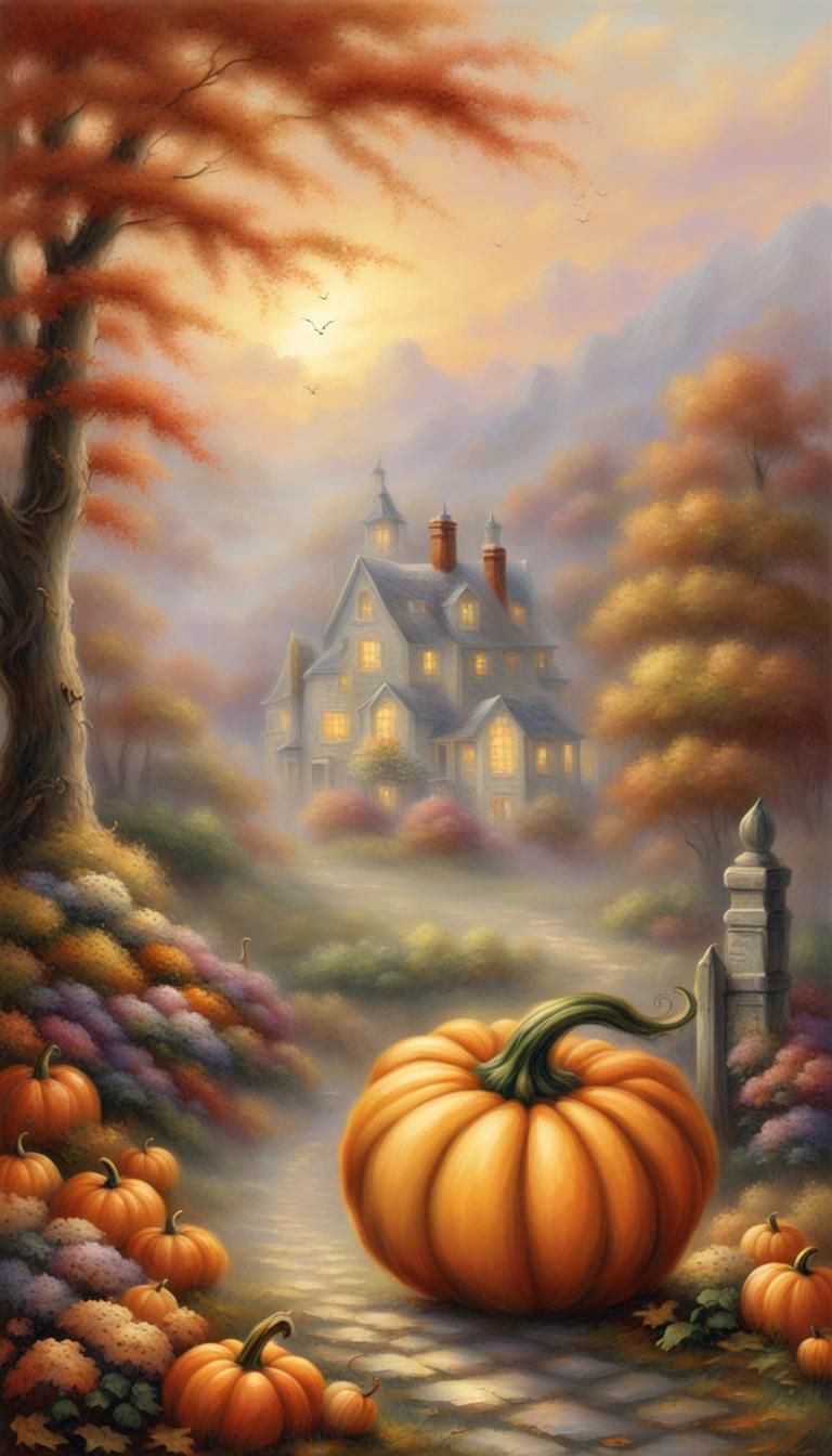 fall single pumpkin with flowers along side    ethereal fant...